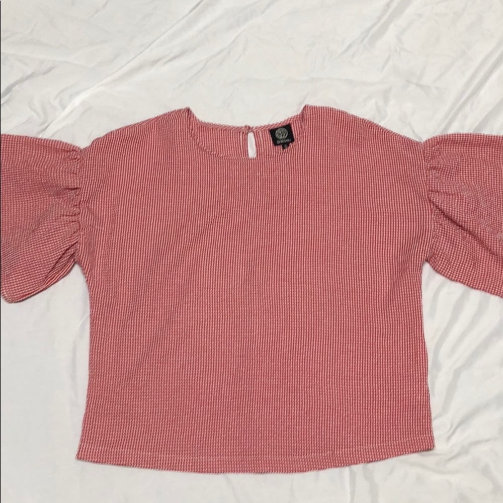 Red and white gingham ruffle sleep top